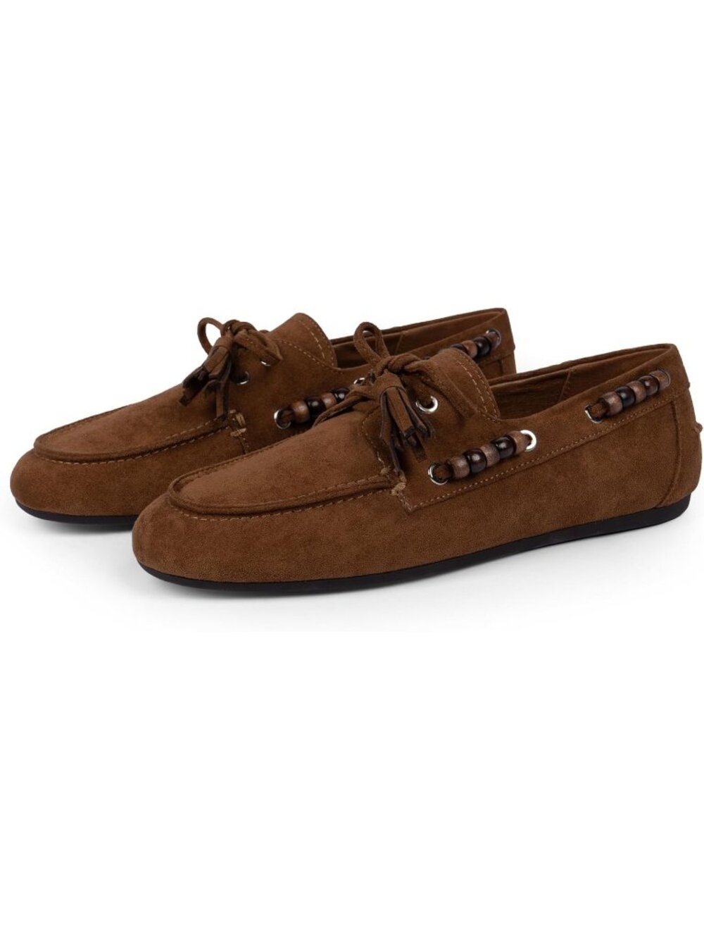 Women's Brown Suede Comfortable Dressy Fringe Driving Loafers Beaded Moccasins